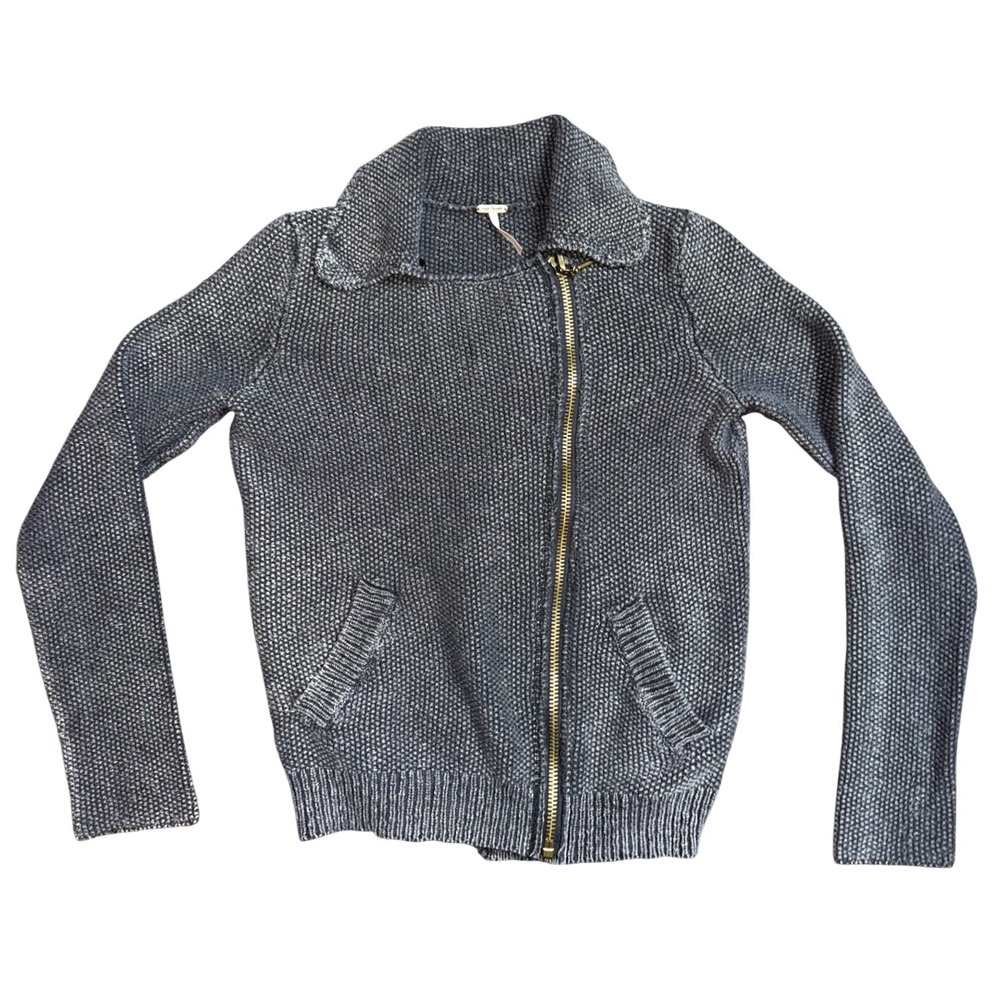 Free People Women's Charcoal Gray Cotton Textured Popcorn Knit Zip Up Cardigan S